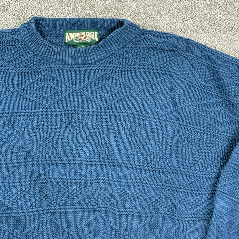American Eagle Sweater Mens L Blue Textured Geometric Knit Vintage Crewneck